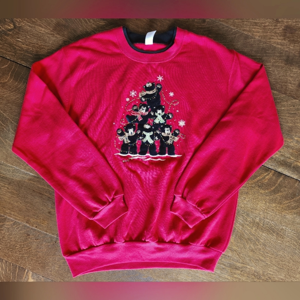 Festive Holiday Bears Sweater Medium Two Toned Winter